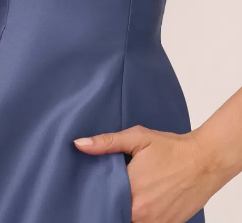 Adrianna Papell Sleeveless Mikado Fit And Flare Midi Dress With V-Back In Blue Frost BLUEFROST Outlet