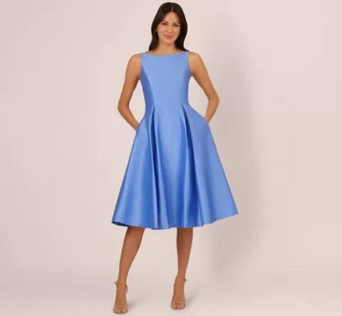 Adrianna Papell Sleeveless Mikado Fit And Flare Midi Dress With V-Back In Electric Ice ELECTRICICE Flash Sale