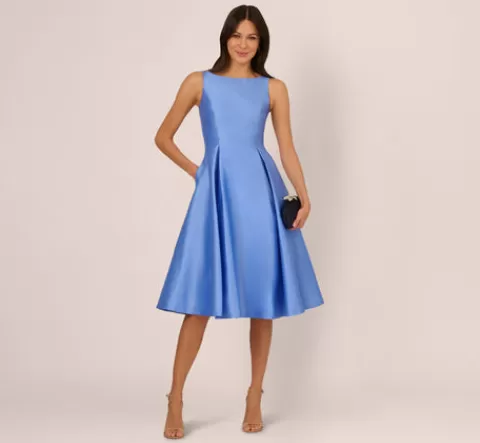 Adrianna Papell Sleeveless Mikado Fit And Flare Midi Dress With V-Back In Electric Ice ELECTRICICE Flash Sale