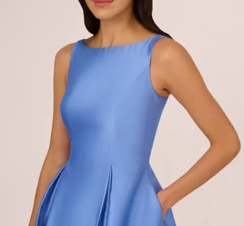 Adrianna Papell Sleeveless Mikado Fit And Flare Midi Dress With V-Back In Electric Ice ELECTRICICE Flash Sale