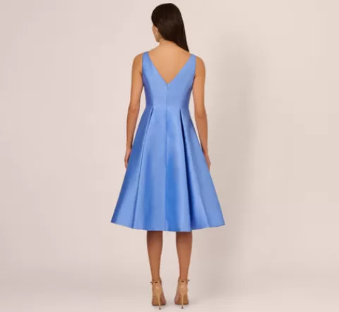Adrianna Papell Sleeveless Mikado Fit And Flare Midi Dress With V-Back In Electric Ice ELECTRICICE Flash Sale