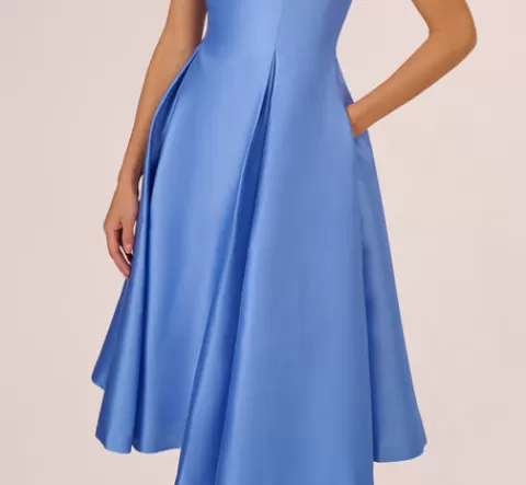 Adrianna Papell Sleeveless Mikado Fit And Flare Midi Dress With V-Back In Electric Ice ELECTRICICE Flash Sale