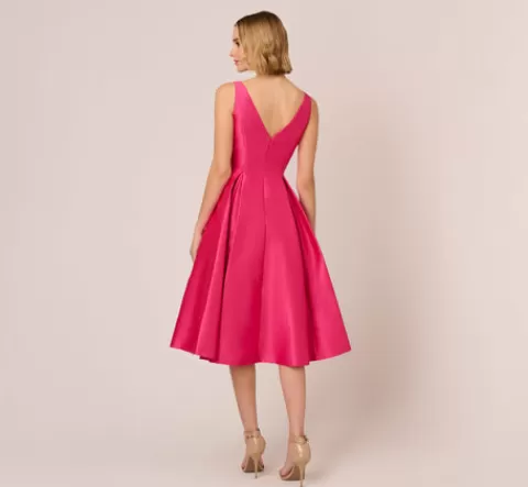Adrianna Papell Sleeveless Mikado Fit And Flare Midi Dress With V-Back In Electric Pink ELECTRICPINK Cheap