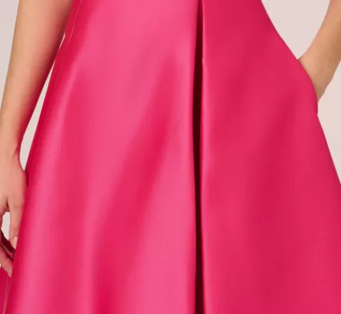 Adrianna Papell Sleeveless Mikado Fit And Flare Midi Dress With V-Back In Electric Pink ELECTRICPINK Cheap