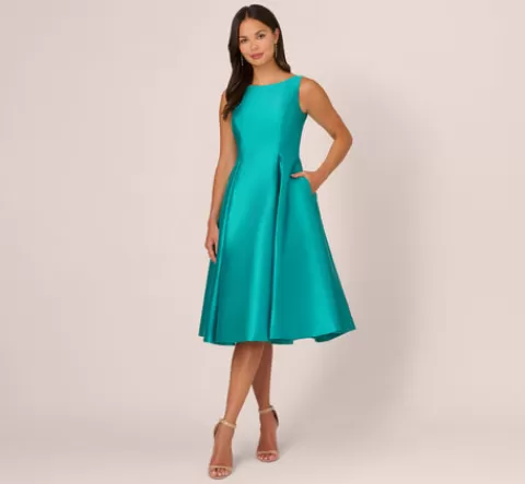 Adrianna Papell Sleeveless Mikado Fit And Flare Midi Dress With V-Back In Exotic Jade EXOTICJADE Clearance