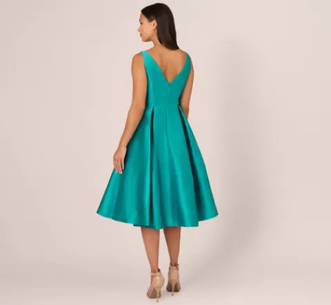 Adrianna Papell Sleeveless Mikado Fit And Flare Midi Dress With V-Back In Exotic Jade EXOTICJADE Clearance