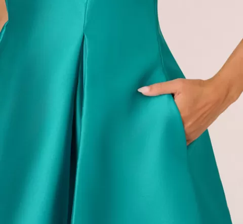 Adrianna Papell Sleeveless Mikado Fit And Flare Midi Dress With V-Back In Exotic Jade EXOTICJADE Clearance