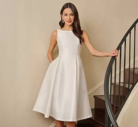 Adrianna Papell Sleeveless Mikado Fit And Flare Midi Dress With V-Back In IVORY Clearance