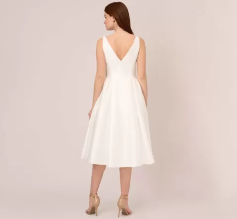 Adrianna Papell Sleeveless Mikado Fit And Flare Midi Dress With V-Back In IVORY Clearance