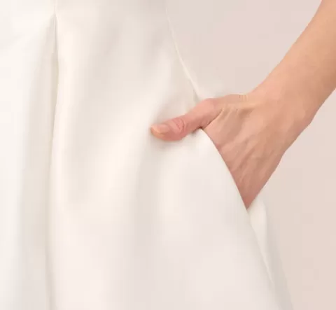 Adrianna Papell Sleeveless Mikado Fit And Flare Midi Dress With V-Back In IVORY Clearance