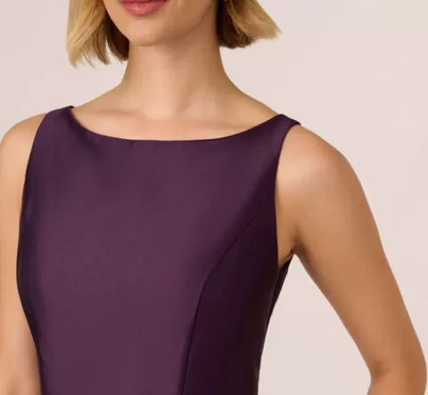 Adrianna Papell Sleeveless Mikado Fit And Flare Midi Dress With V-Back In Luxe Plum LUXEPLUM New