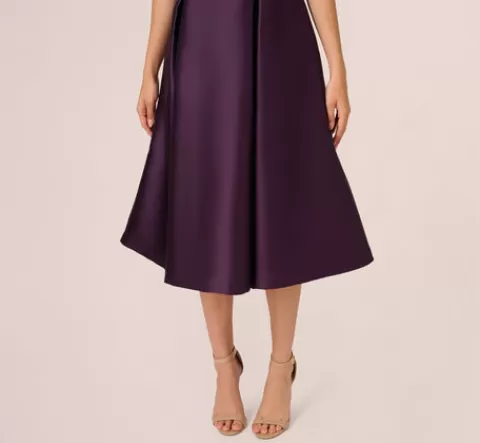 Adrianna Papell Sleeveless Mikado Fit And Flare Midi Dress With V-Back In Luxe Plum LUXEPLUM New