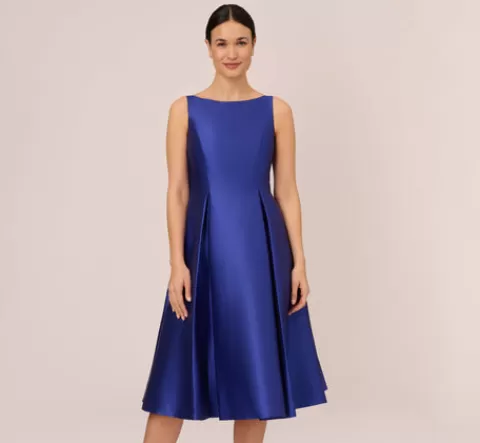 Adrianna Papell Sleeveless Mikado Fit And Flare Midi Dress With V-Back In NEPTUNE Hot