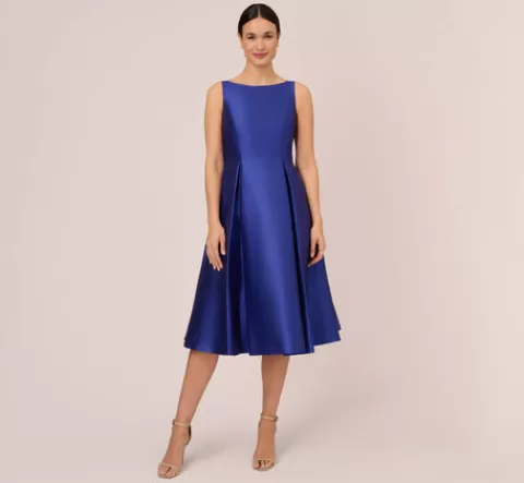Adrianna Papell Sleeveless Mikado Fit And Flare Midi Dress With V-Back In NEPTUNE Hot