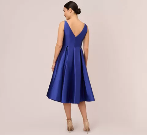 Adrianna Papell Sleeveless Mikado Fit And Flare Midi Dress With V-Back In NEPTUNE Hot
