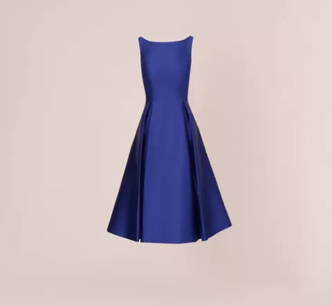 Adrianna Papell Sleeveless Mikado Fit And Flare Midi Dress With V-Back In NEPTUNE Hot