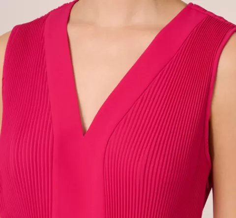 Adrianna Papell Sleeveless Pleated Dress With Self Tie Waist In Hot Pink HOTPINK Clearance