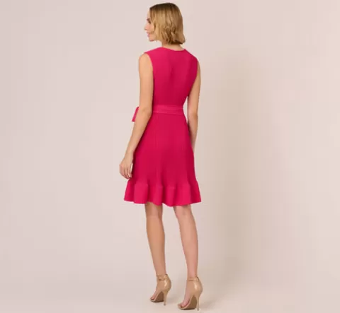 Adrianna Papell Sleeveless Pleated Dress With Self Tie Waist In Hot Pink HOTPINK Clearance