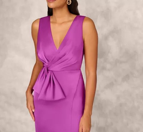 Adrianna Papell Sleeveless Satin Crepe Column Gown With Bow Waist In Wild Orchid WILDORCHID Cheap