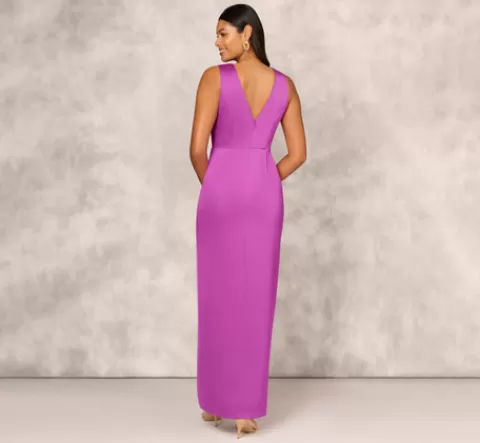 Adrianna Papell Sleeveless Satin Crepe Column Gown With Bow Waist In Wild Orchid WILDORCHID Cheap