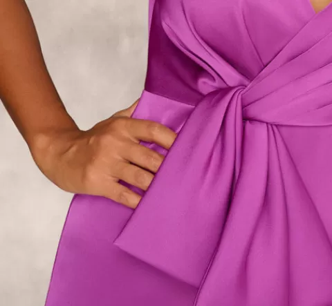 Adrianna Papell Sleeveless Satin Crepe Column Gown With Bow Waist In Wild Orchid WILDORCHID Cheap