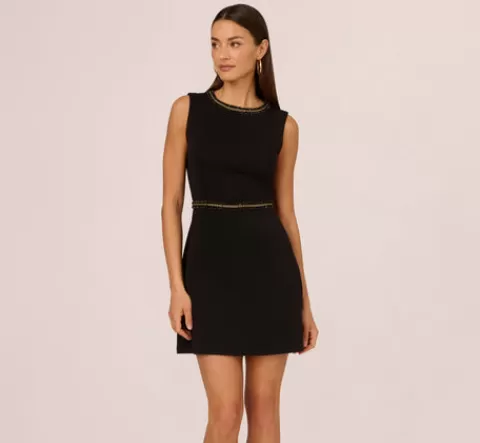 Adrianna Papell Sleeveless Scuba A Line Dress With Tweet Accents In BLACK Outlet