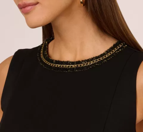 Adrianna Papell Sleeveless Scuba A Line Dress With Tweet Accents In BLACK Outlet