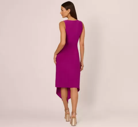 Adrianna Papell Sleeveless Shirred Jersey Midi Dress With Asymmetrical Hem In Wild Magenta WILDMAGENTA Clearance