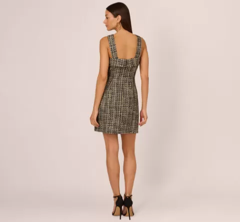 Adrianna Papell Sleeveless Tweed Mini Dress With Halter Straps In Black Ivory BLACK-IVORY Flash Sale