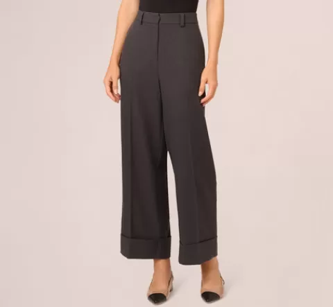 Adrianna Papell Straight Leg Cuffed Pant With Elastic Back In Heather Steel HEATHERSTEEL Cheap