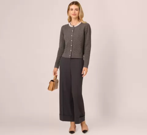 Adrianna Papell Straight Leg Cuffed Pant With Elastic Back In Heather Steel HEATHERSTEEL Cheap