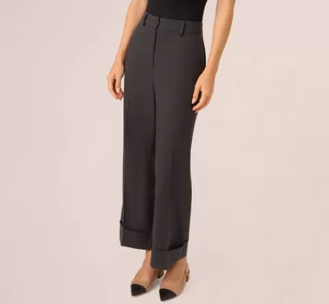 Adrianna Papell Straight Leg Cuffed Pant With Elastic Back In Heather Steel HEATHERSTEEL Cheap