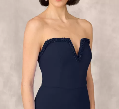 Adrianna Papell Strapless Bonded Crepe Midi Dress With Beaded Notch Neckline In TWILIGHT New