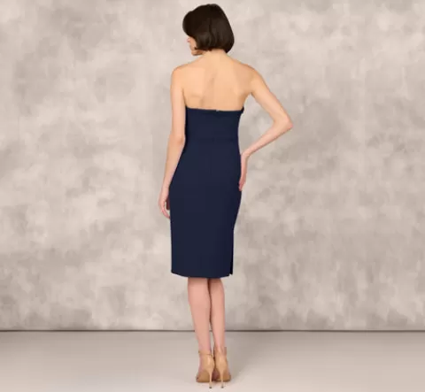 Adrianna Papell Strapless Bonded Crepe Midi Dress With Beaded Notch Neckline In TWILIGHT New