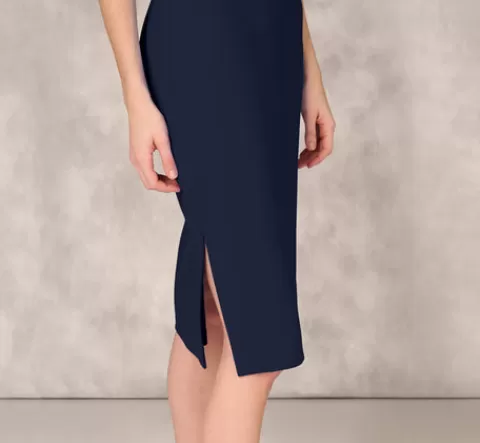 Adrianna Papell Strapless Bonded Crepe Midi Dress With Beaded Notch Neckline In TWILIGHT New