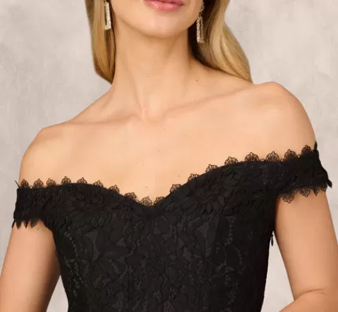 Adrianna Papell Strapless Organza Ball Gown With Off The Shoulder Neckline In BLACK Hot