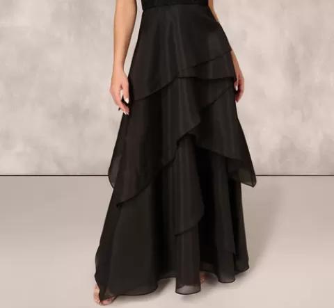 Adrianna Papell Strapless Organza Ball Gown With Off The Shoulder Neckline In BLACK Hot