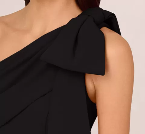 Adrianna Papell Stretch Crepe One Shoulder Mermaid Gown With Bow Accent In BLACK Hot