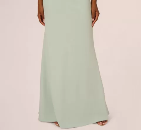 Adrianna Papell Stretch Crepe One Shoulder Mermaid Gown With Bow Accent In Icy Sage ICYSAGE Clearance