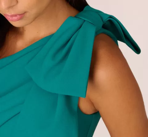 Adrianna Papell Stretch Crepe One Shoulder Mermaid Gown With Bow Accent In Tempo Teal TEMPOTEAL Cheap