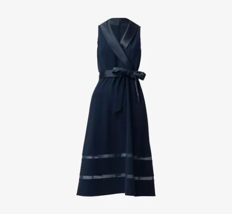 Adrianna Papell Stretch Knit Crepe Midi-Length Fit-And-Flare Tuxedo Dress With Organza Inserts In MIDNIGHT Best Sale