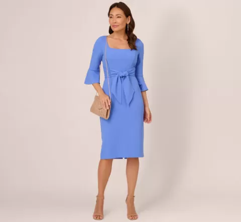 Adrianna Papell Stretch Knit Crepe Tie-Front Midi-Length Sheath Dress In Precious Peri PRECIOUSPERI Online