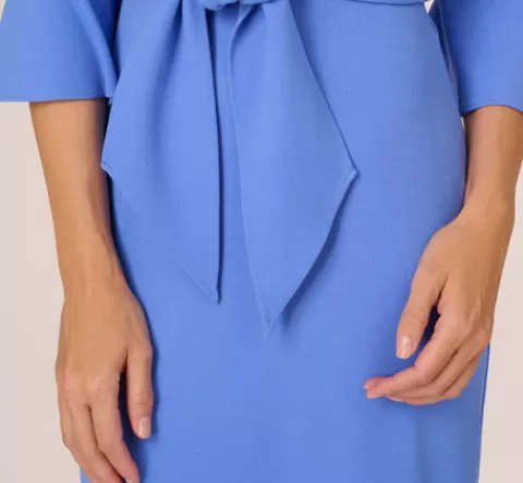 Adrianna Papell Stretch Knit Crepe Tie-Front Midi-Length Sheath Dress In Precious Peri PRECIOUSPERI Online
