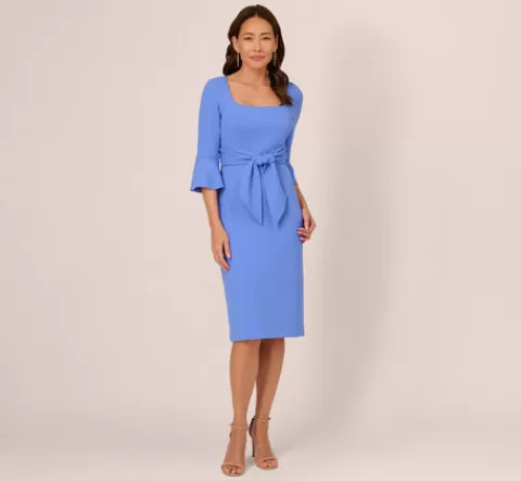 Adrianna Papell Stretch Knit Crepe Tie-Front Midi-Length Sheath Dress In Precious Peri PRECIOUSPERI Online