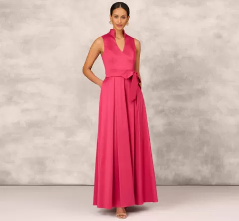 Adrianna Papell Stretch Mikado Ball Gown With Self Tie Sash In Faded Azalea FADEDAZALEA Hot