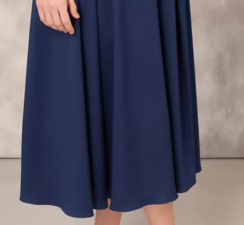 Adrianna Papell Stretch Mikado Midi Dress With Beaded Neckline And Straps In NAVY Clearance