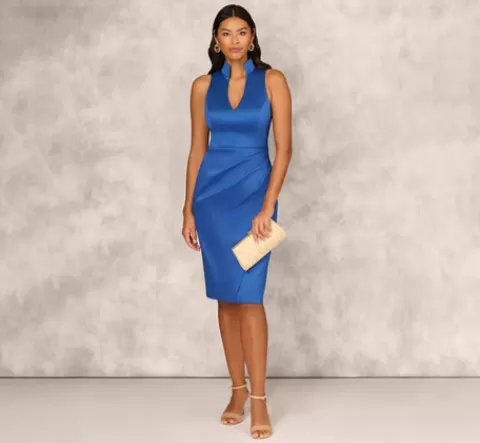 Adrianna Papell Stretch Mikado Midi Dress With Faux Wrap Details In Deep Ocean DEEPOCEAN Best Sale