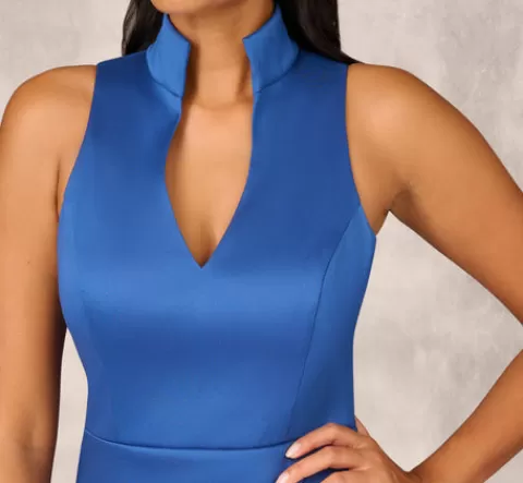 Adrianna Papell Stretch Mikado Midi Dress With Faux Wrap Details In Deep Ocean DEEPOCEAN Best Sale