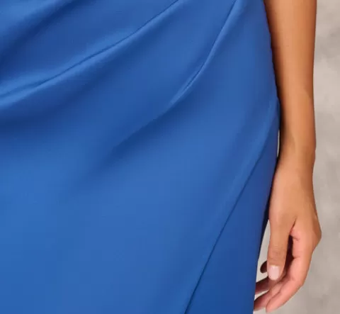 Adrianna Papell Stretch Mikado Midi Dress With Faux Wrap Details In Deep Ocean DEEPOCEAN Best Sale