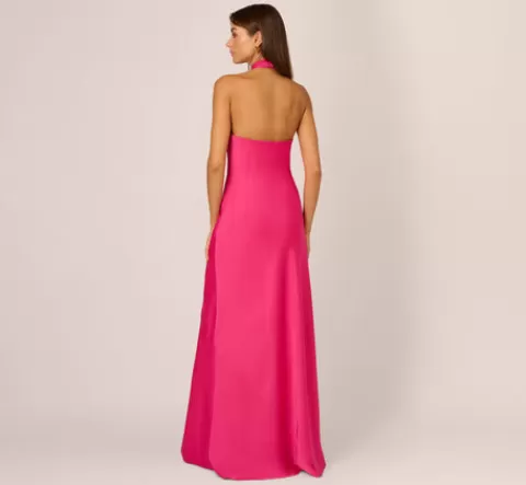 Adrianna Papell Stretch Satin Mermaid Gown With Halter Neckline In Hot Pink HOTPINK Cheap